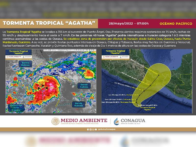 Se formó la tormenta tropical "Agatha" en el Océano Pacífico
