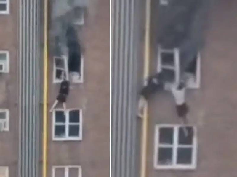 Video. Adolescentes salvan su vida con arriesgadas maniobras de edificio en llamas