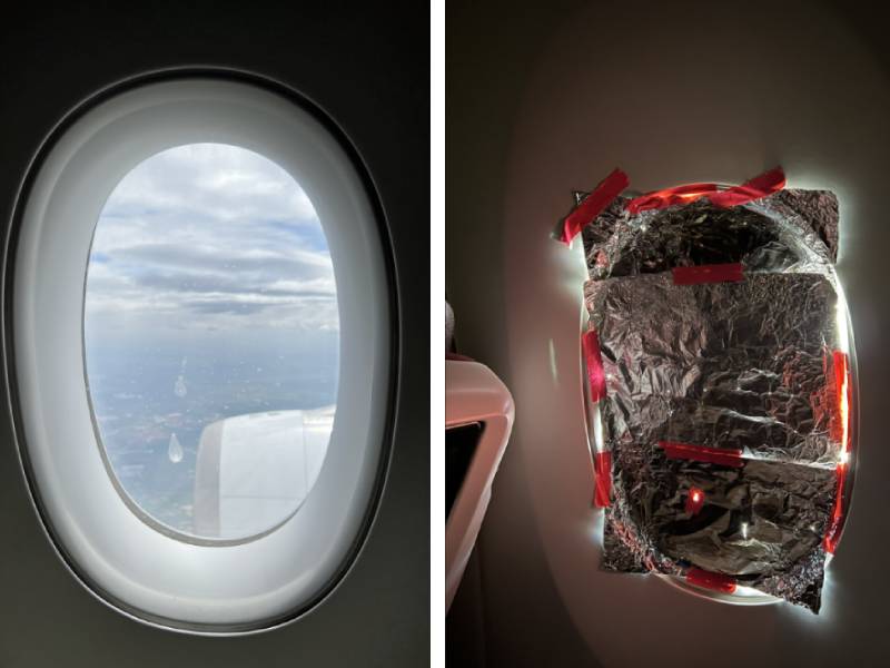 ¡A la mexicana! Tripulación arregla con cinta la falta de una persiana en un avión