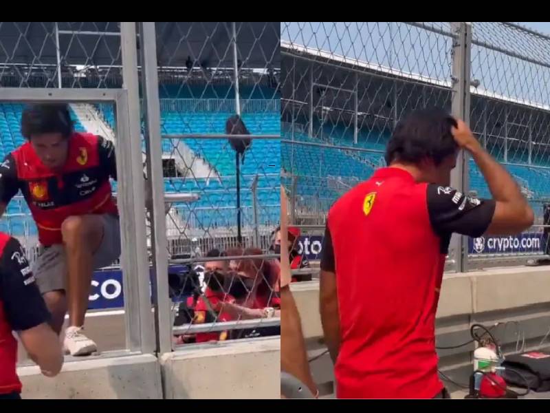 ¡Lo que faltaba! Carlos Sainz Jr se da un “tope” con la reja de la pista del GP Miami