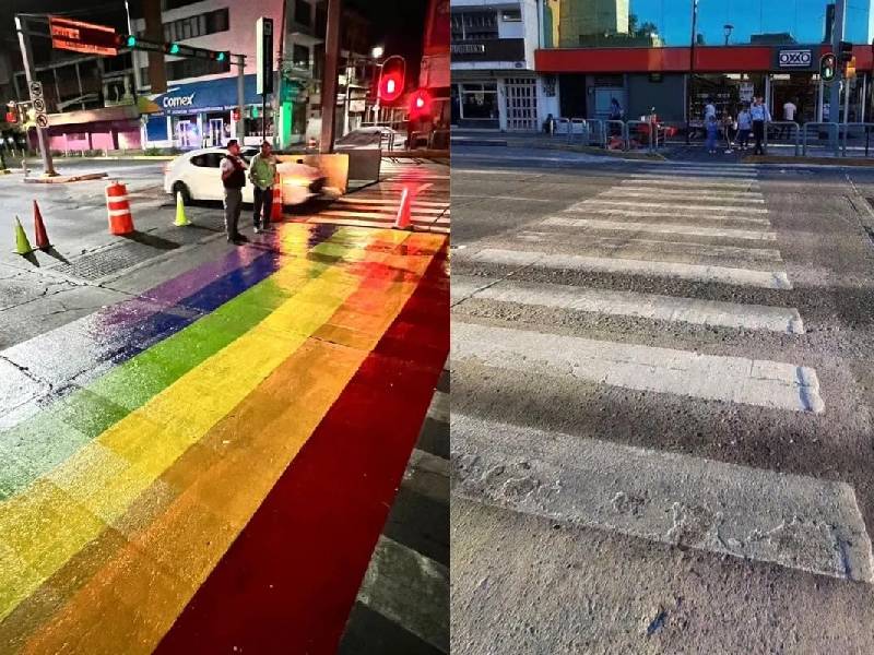 Usuario denuncia la eliminación de arcoíris LGBT en cruce peatonal