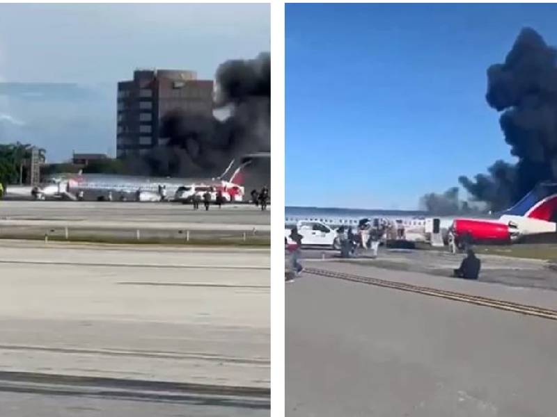 VIDEO: Avión se incendia tras colapsar tren de aterrizaje