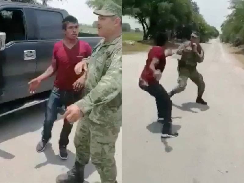 VIDEO. ”Háblale a la banda”, sujeto enfrenta a militares con una piedra