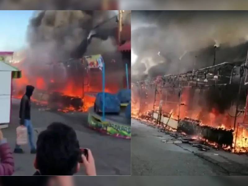 Video. Se registra incendio en feria de Tulancingo
