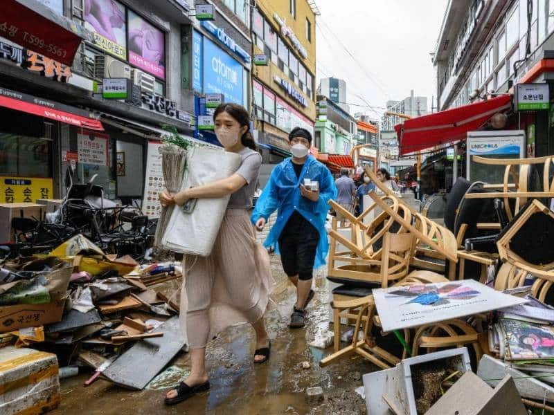 Históricas inundaciones, ahora en Corea del Sur