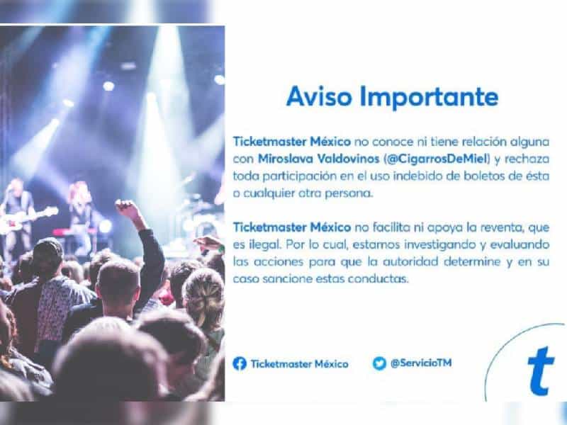 Ticketmaster rechaza participación en reventa de boletos