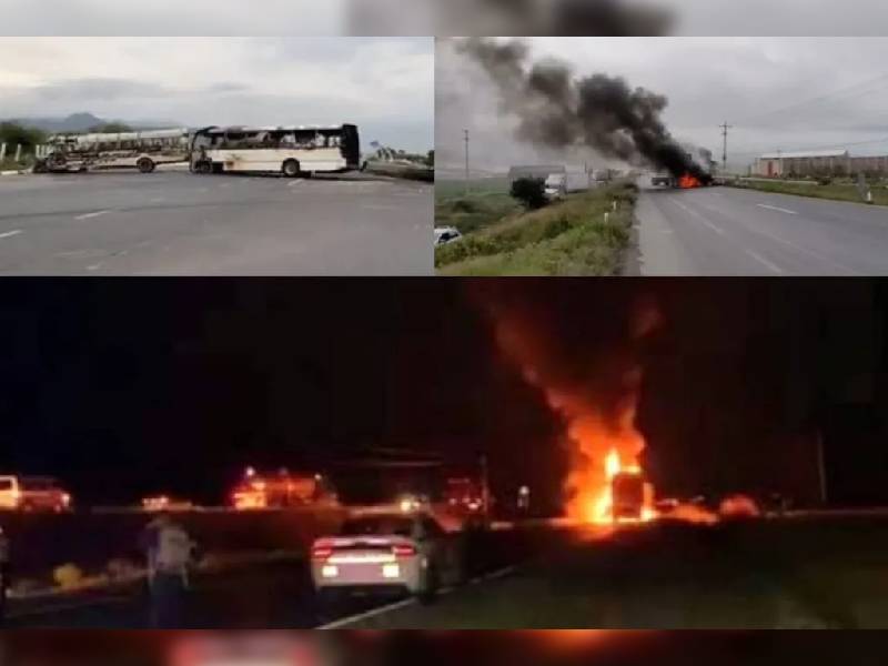 Video. En Zacatecas hombres armados queman autobús de pasajeros para bloquear carretera