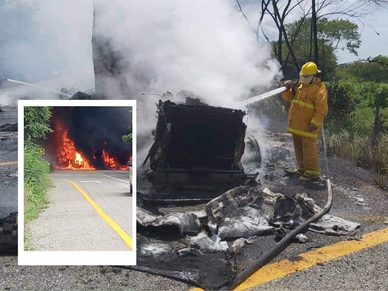 Se incendia camión que transportaba aceite automotriz