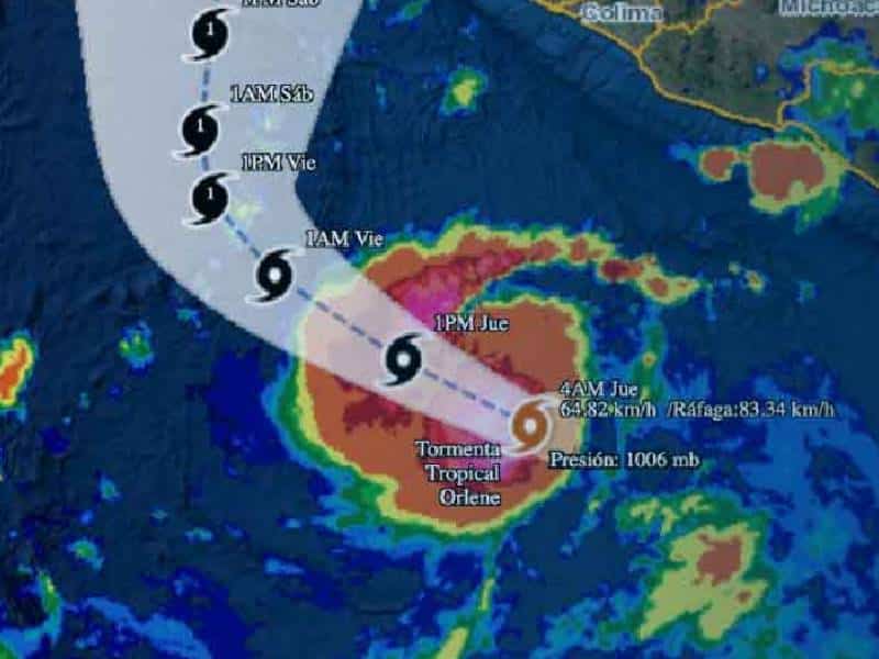 "Orlene" a nada de volverse huracán en el Pacifico