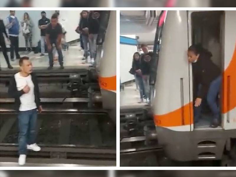 Hombre baja a vías y se planta frente al Metro