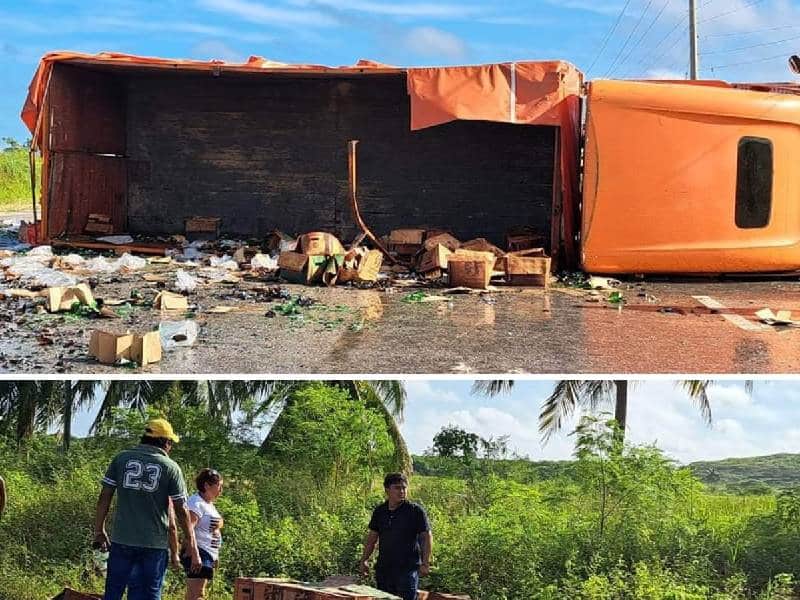 Rapiña, vuelca tráiler en carretera Campotón-Campeche