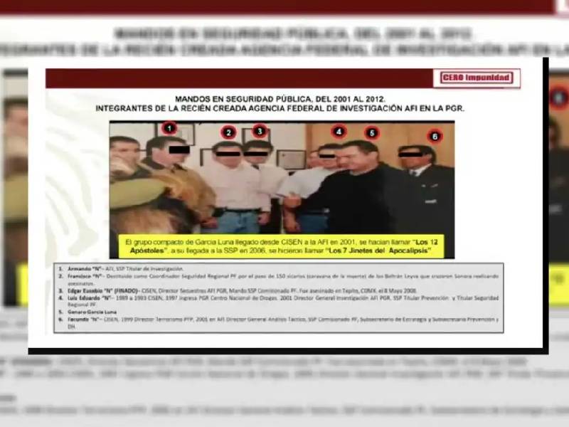 Exhiben en la “mañanera” la red criminal de Genaro García Luna: “Los 7 Jinetes del Apocalipsis”