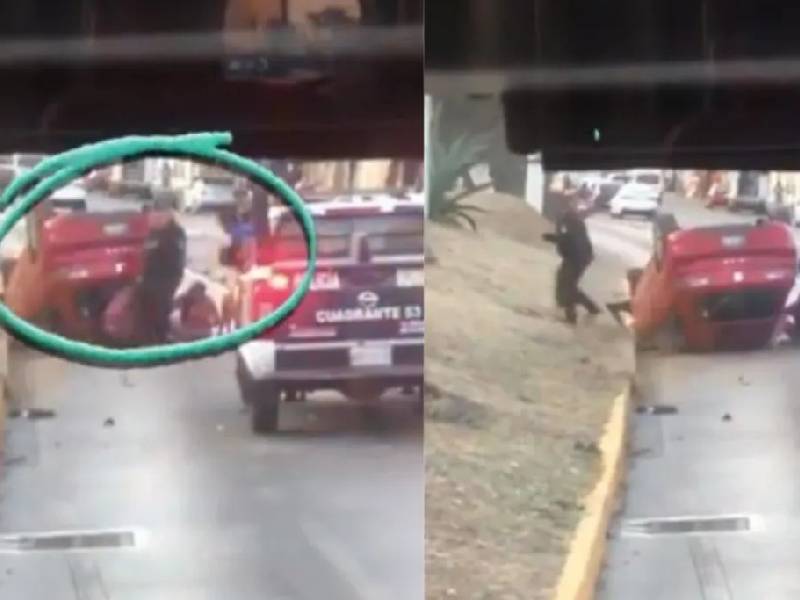 ¿Magia? Policía ‘desaparece’ mochila tras volcadura de coche en Ecatepec