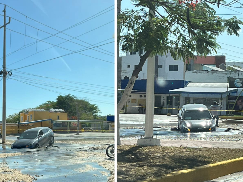 Gigantesco socavón casi se traga un auto en Campeche