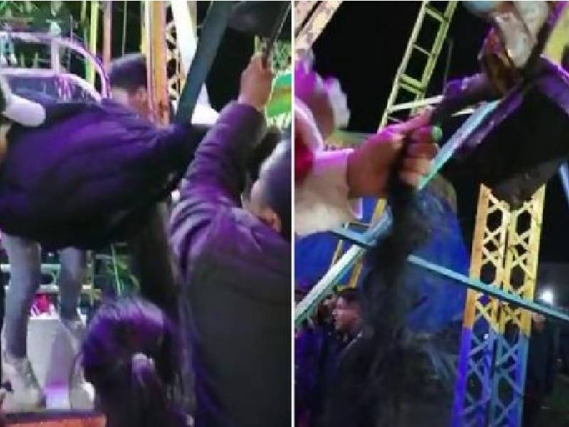 Video: Joven queda atorada del cabello a juego mecánico en feria