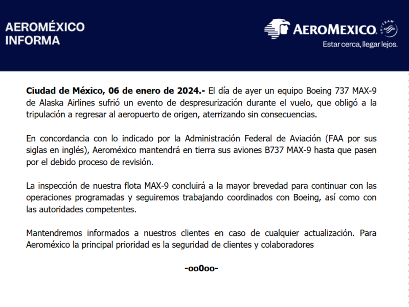 Comunicado aeromexico